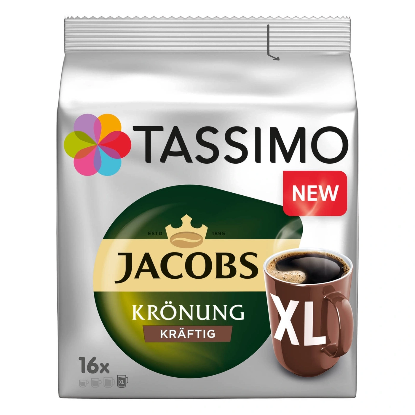 Tassimo Jacobs Krönung Kaffee XL, 16 Kapseln, stark und kräftig, neu
