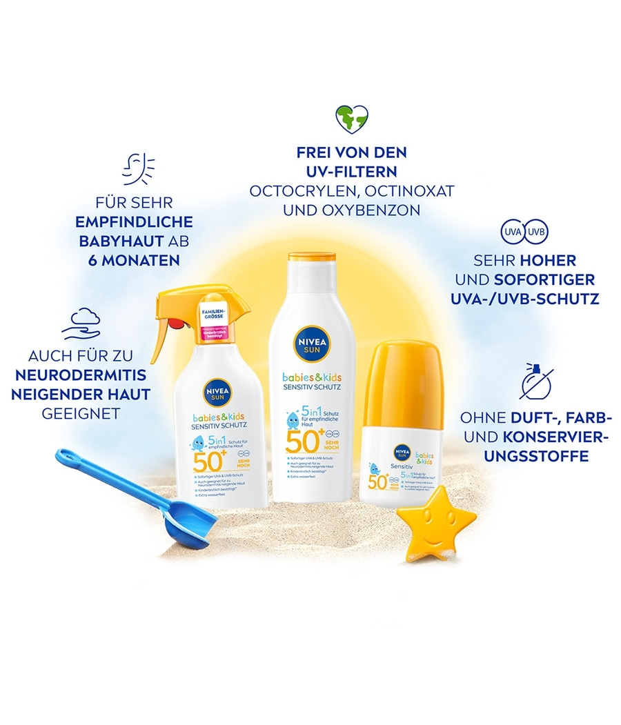 NIVEA SUN Babies & Kids Sensitiv Schutz Sonnenspray Sonnenschutz LSF50+ 270ml