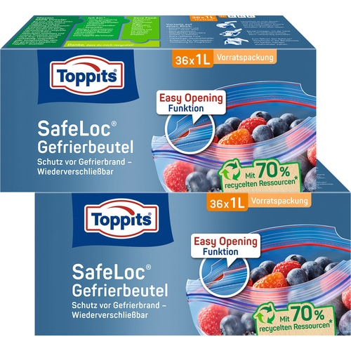 2 x TOPPITS SafeLoc Gefrierbeutel Allzweckbeutel Tüten 36x 1L