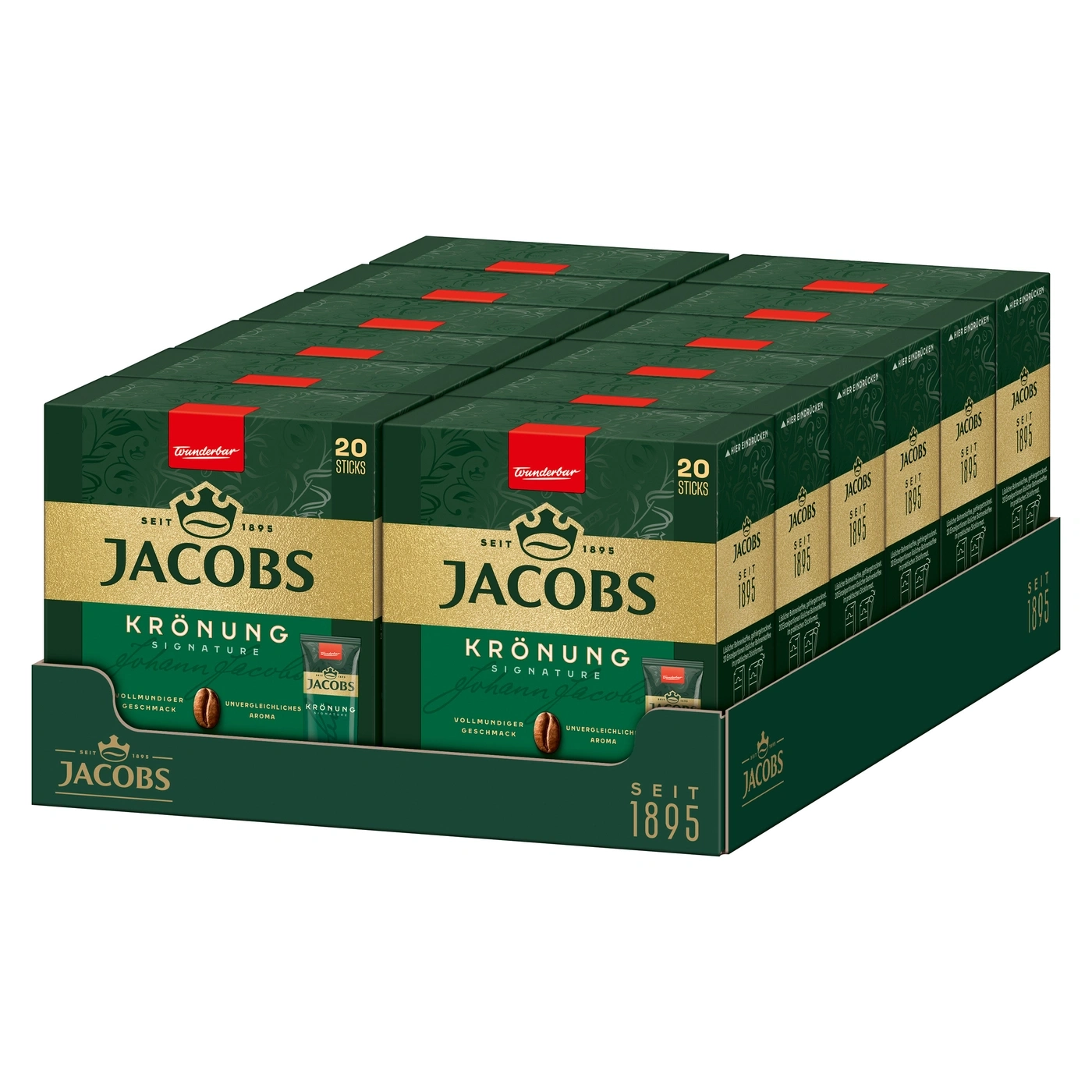 Karton mit Jacobs Krönung Kaffee Sticks