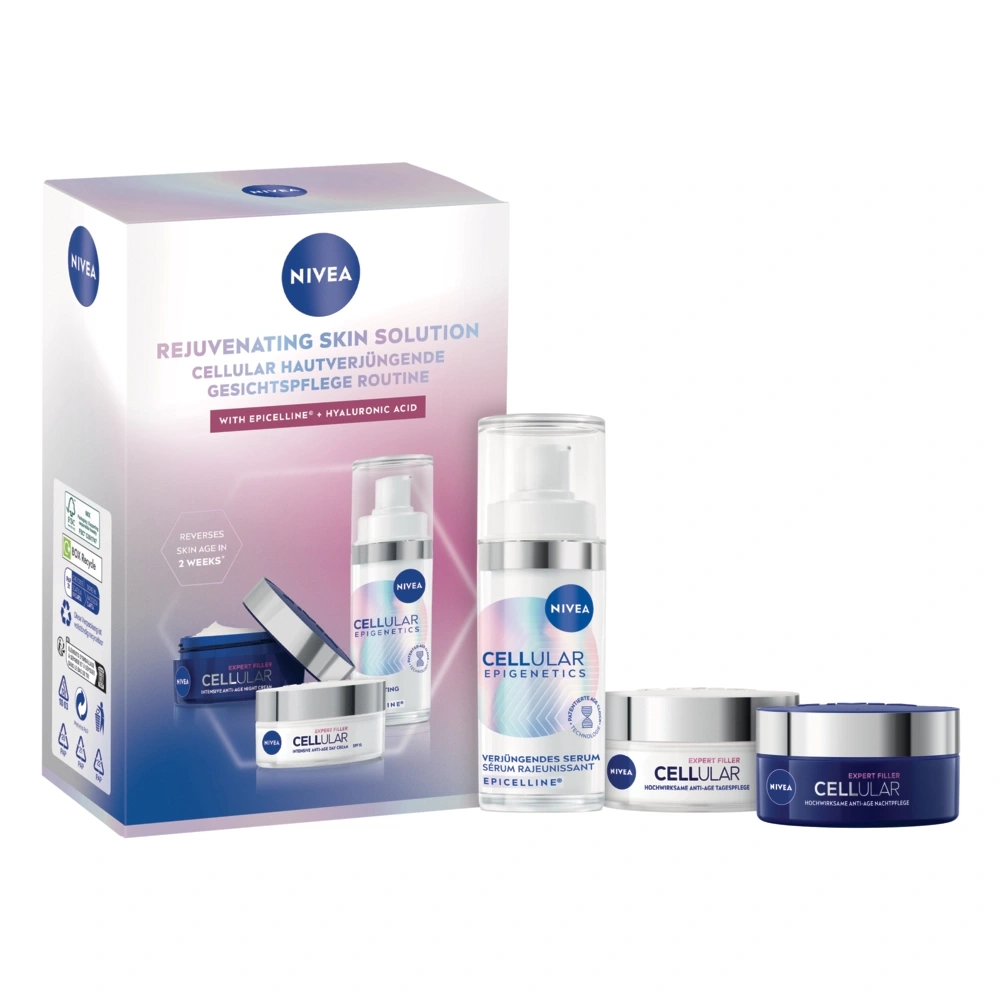 Nivea Cellular Hautverjüngende Gesichts-Pflege Routine Set mit Epigenetics Serum und Cremes.