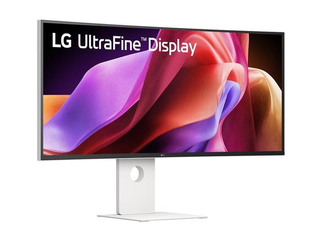 LG UltraFine Display mit farbenfrohem, abstraktem Hintergrund