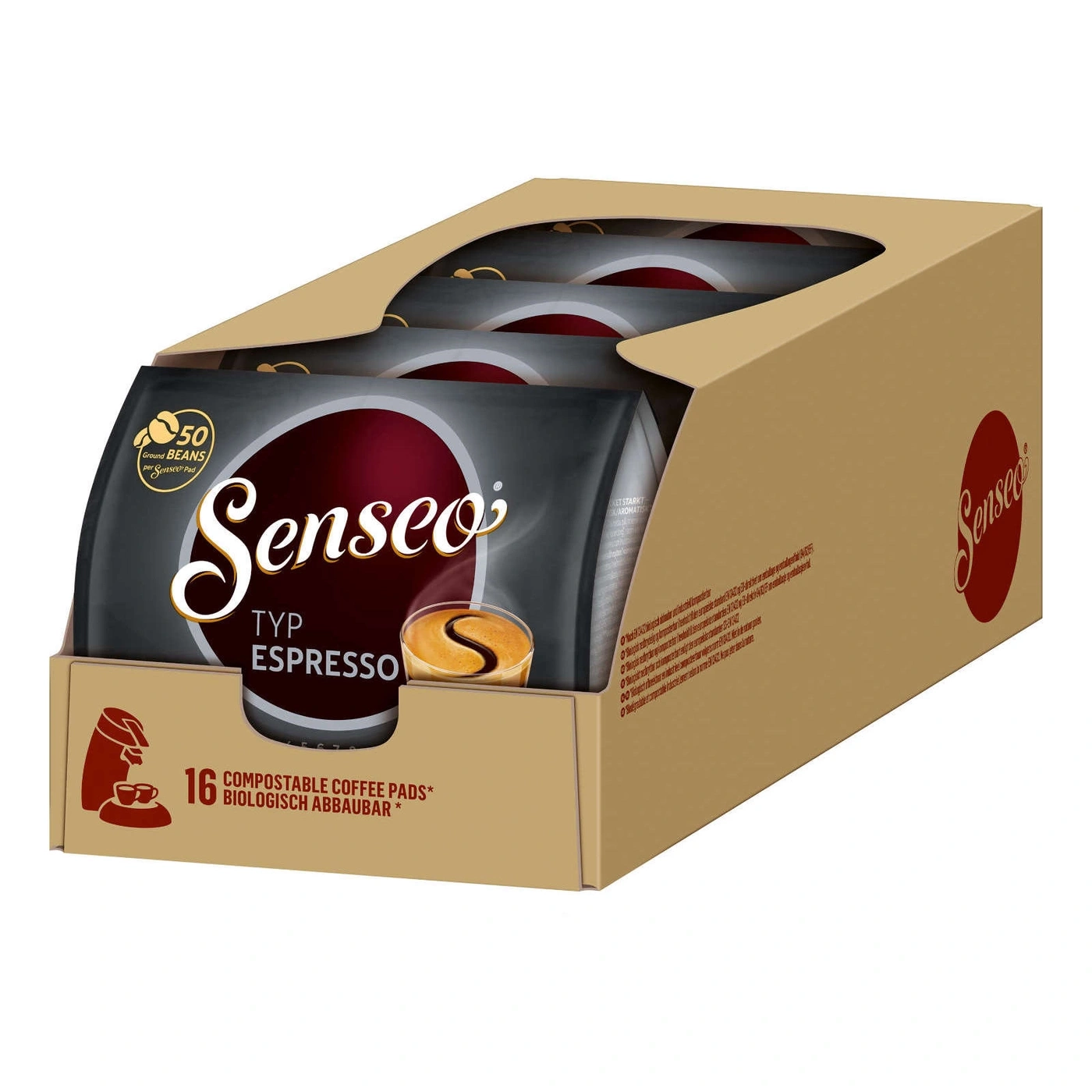 Senseo Espresso Kaffeepads in einer Box, 16 Pads, kompostierbar, biologisch abbaubar.