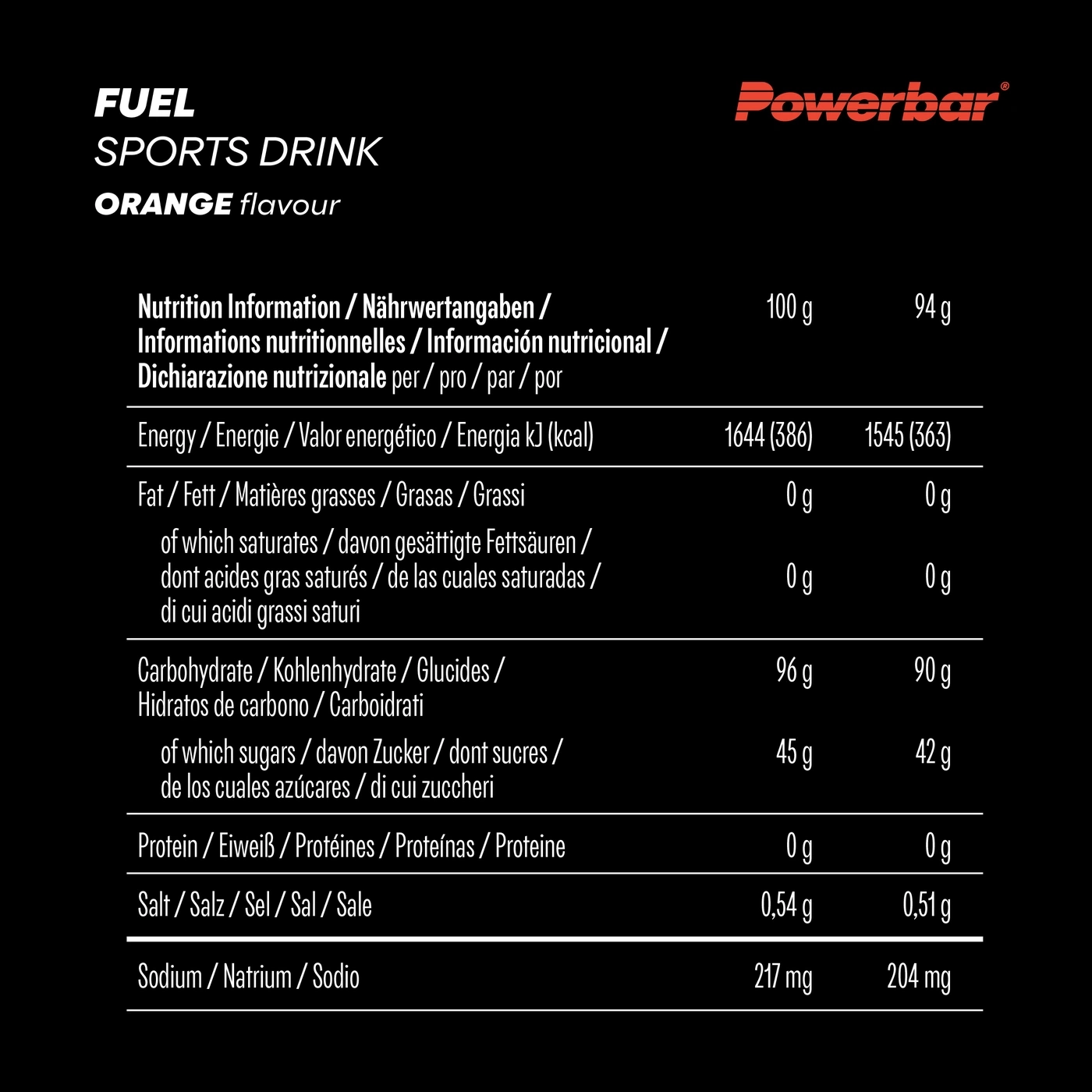 POWERBAR Kohlenhydratgetränk Fuel 90 Orange High Carb Sports Drink 10 x 94 g