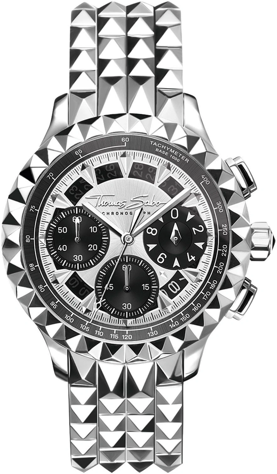 Thomas Sabo Chronograph WA0408-201-201 Silber Schwarz Edelstahl 43mm B-WARE