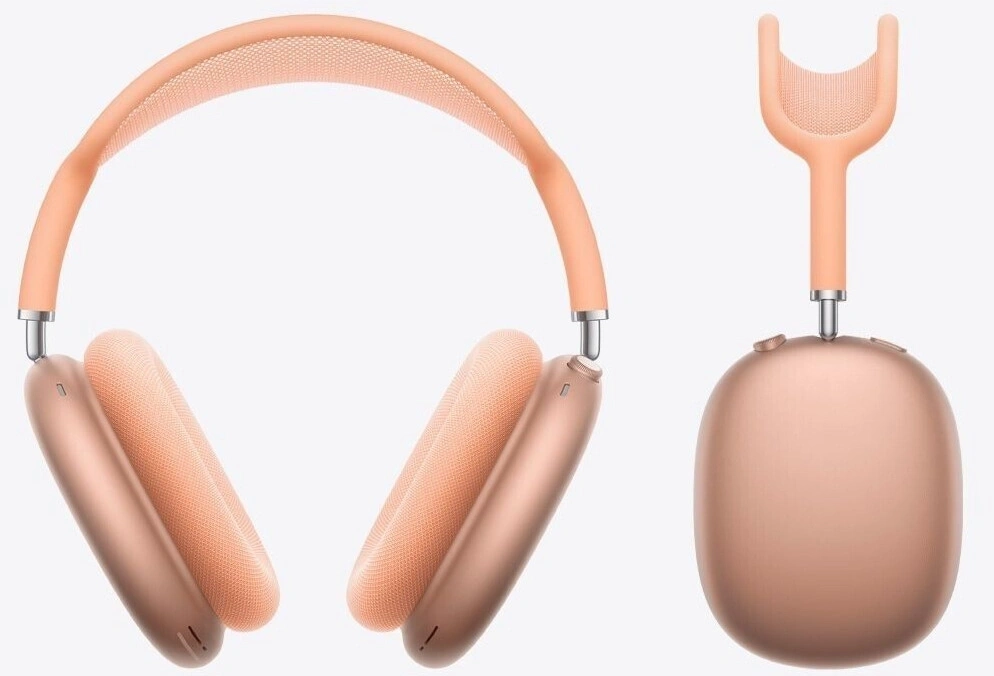 Apple AirPods Max Kopfhörer in Pfirsichfarbe, Nahaufnahme, isoliert auf Weiß