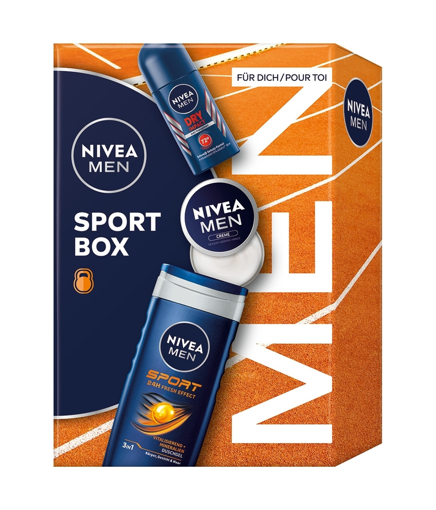 NIVEA MEN Sport Box 2 x Geschenkset, Creme Sport Pflegedusche Impact Deo Roll-on