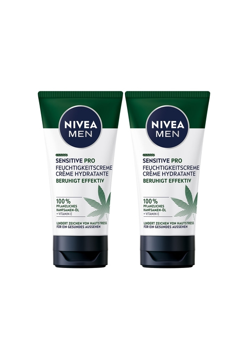 NIVEA MEN Feuchtigkeitscreme Sensitive Pro Hemp Hanfsamen-Öl Vegan 24h 2 x 75ml