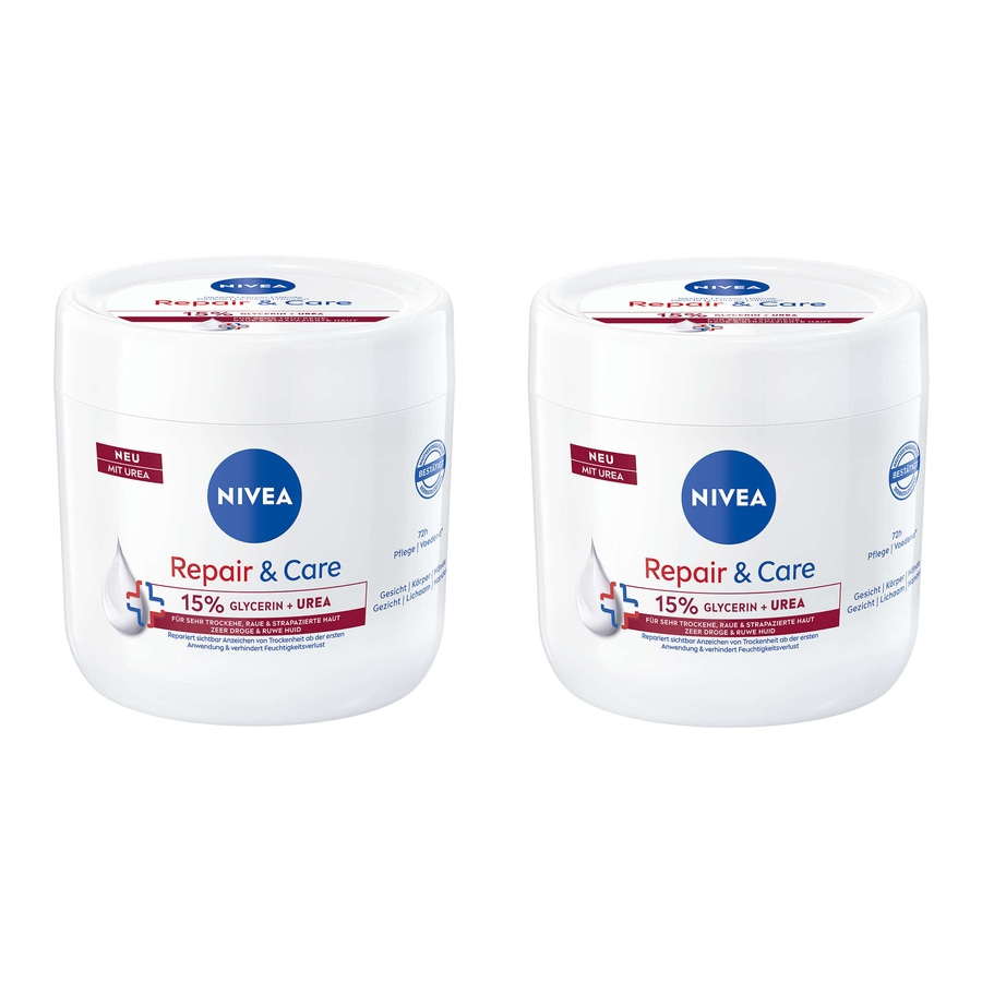 NIVEA Creme Repair & Care Creme-Tiegel Urea Glycerin 72h Feuchtigkeit 2 x 400 ml