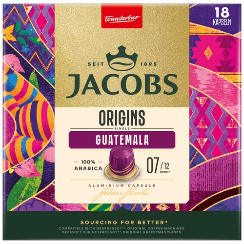 JACOBS Kapseln Origins 7 Guatemala Nespresso®* kompatible Kaffeekapseln 10 x 18