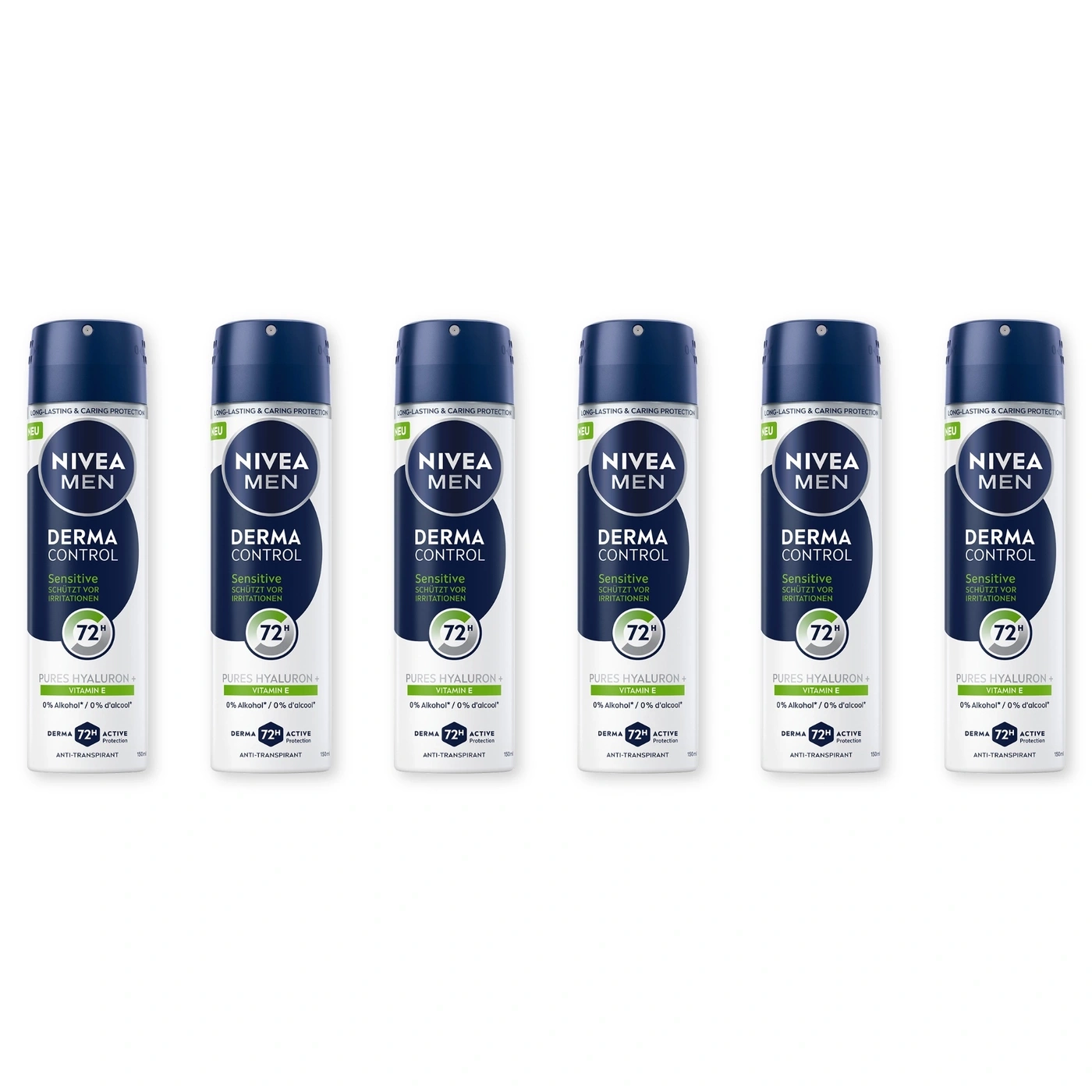 Nivea Men Derma Control Anti-Transpirant mit Vitamin E und Hyaluron im 6er-Pack.