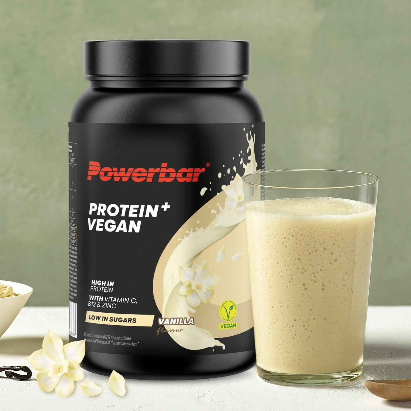 Powerbar Protein+ Vegan Vanille mit Vitamin C, B12 & Zink, Low in Sugars