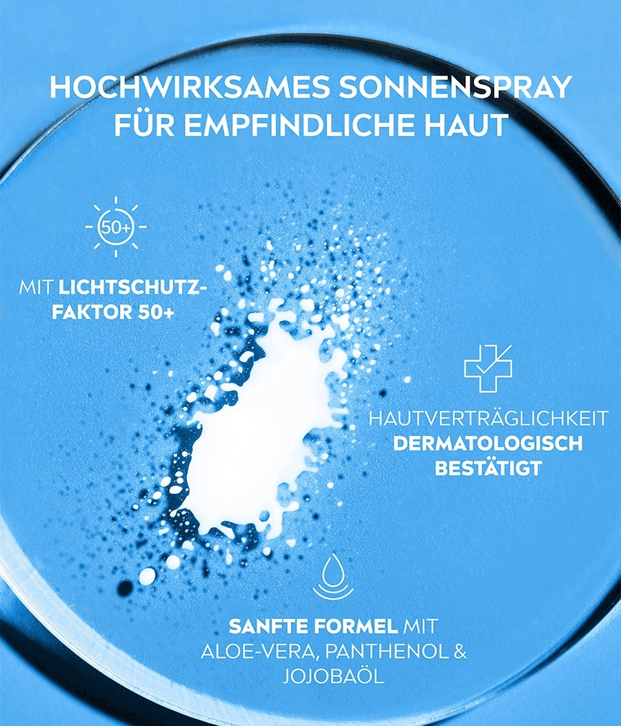 Sonnencreme für empfindliche Haut mit Lichtschutzfaktor 50+ und dermatologisch bestätigt.
