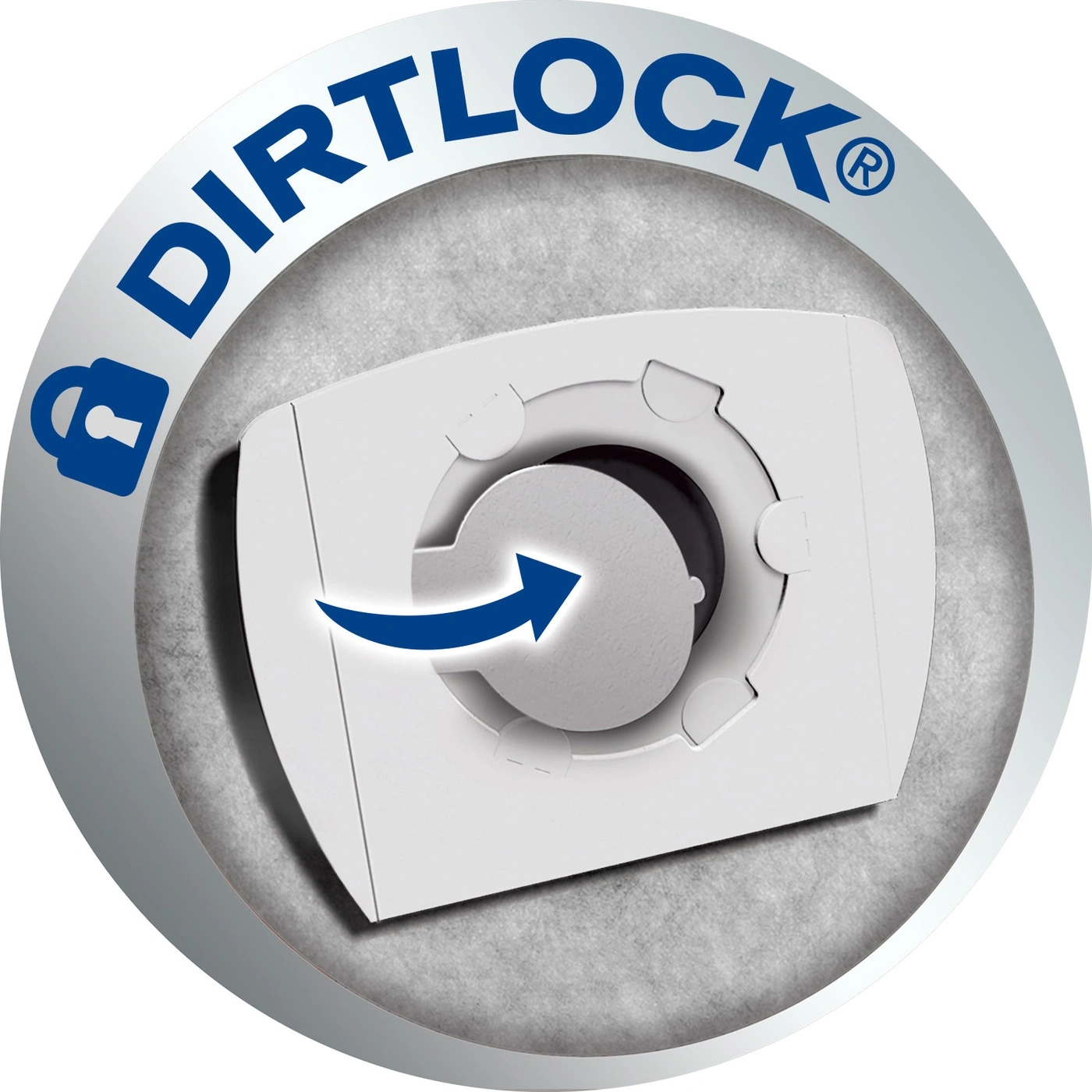 DIRTLOCK-Logo mit Schloss-Symbol und Pfeil, weißes Objekt