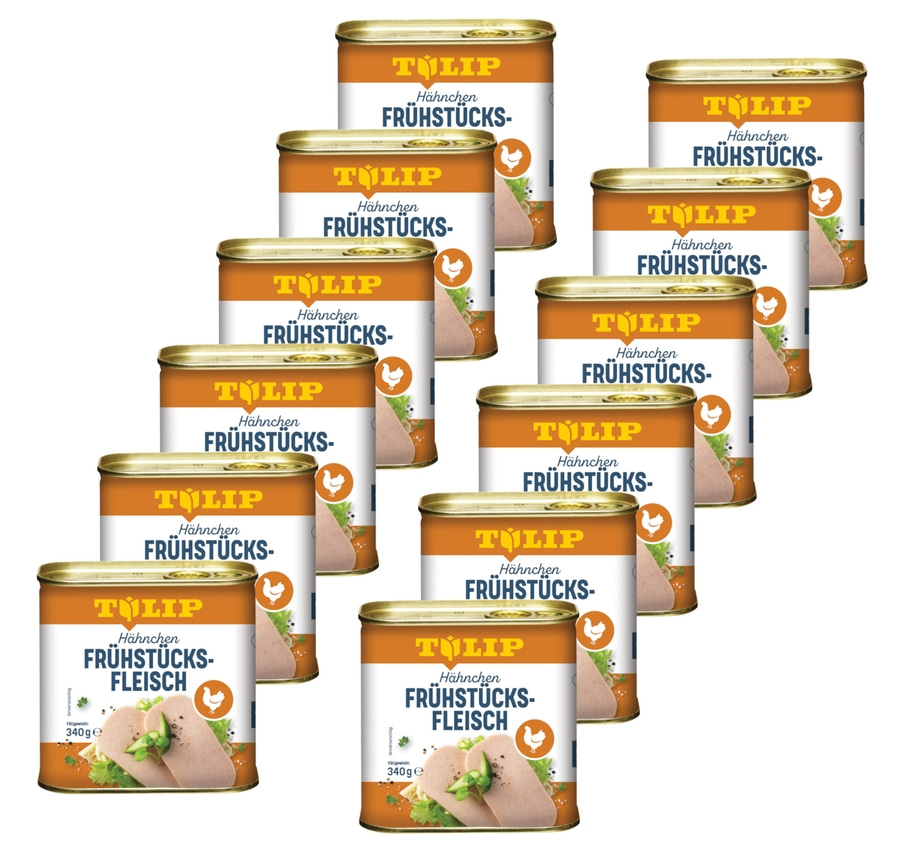 Dosen mit Hähnchen-Frühstücksfleisch, Produkt von Tulip, 12 Stück, Lebensmittel