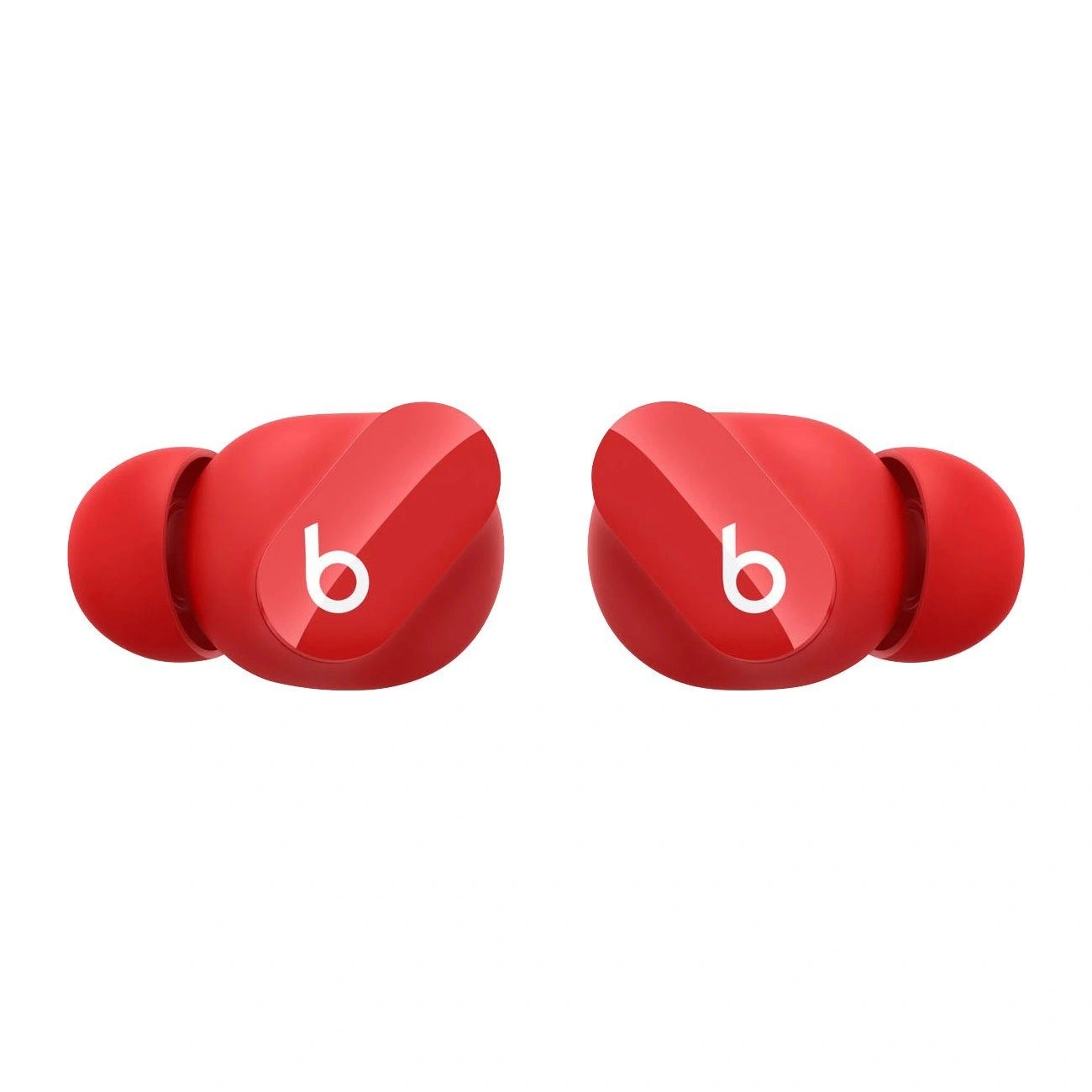 Ein Paar rote Beats Kopfhörer mit weißem B-Logo