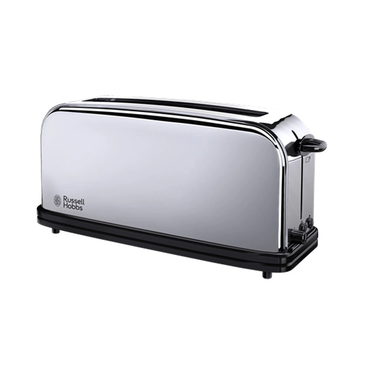 Chrom-Toaster von Russell Hobbs, glänzend, mit schwarzem Sockel und Bedienelementen