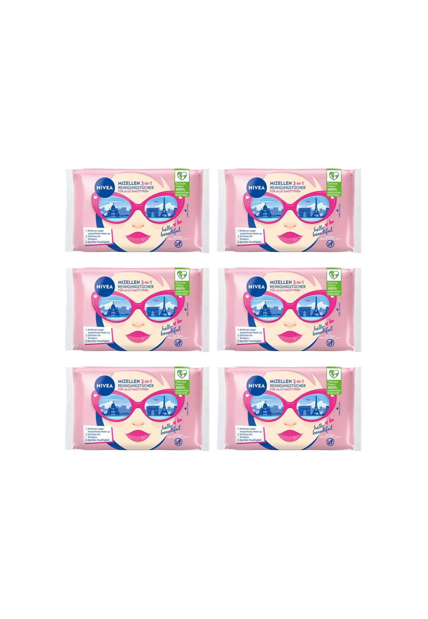 Nivea Mizellen Reinigungstücher, 3-in-1, für alle Hauttypen, 25 Tücher, Gesichtsreinigung