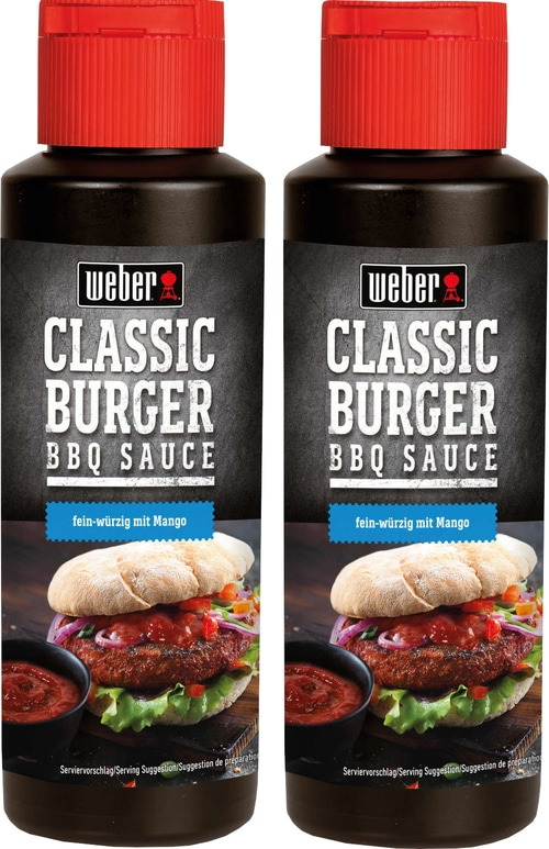 Weber Classic Burger BBQ Sauce mit Mango, fein-würzig, Servierbeispiel