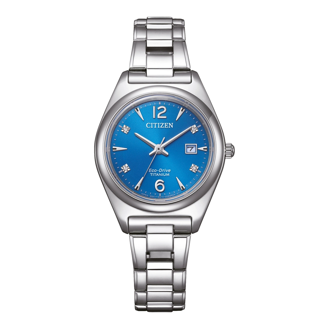 Citizen Damenuhr mit blauem Zifferblatt und silbernem Armband aus Titan