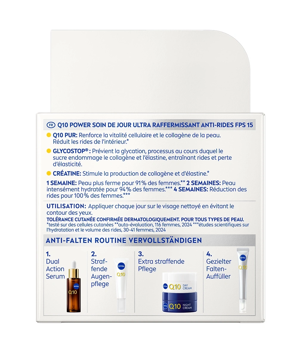 Nivea Q10 Power Anti-Falten Routine Verollständigen mit Tagescreme, Nachtcreme, Serum und Augenpflege.