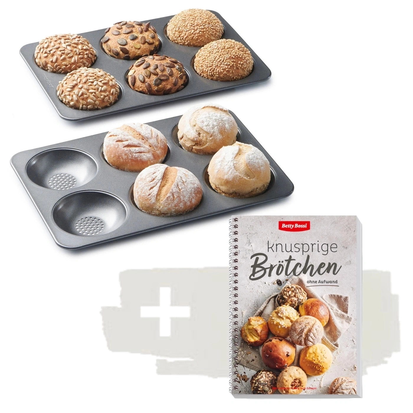 Betty Bossi Backform und Kochbuch mit knusprigen Brötchen