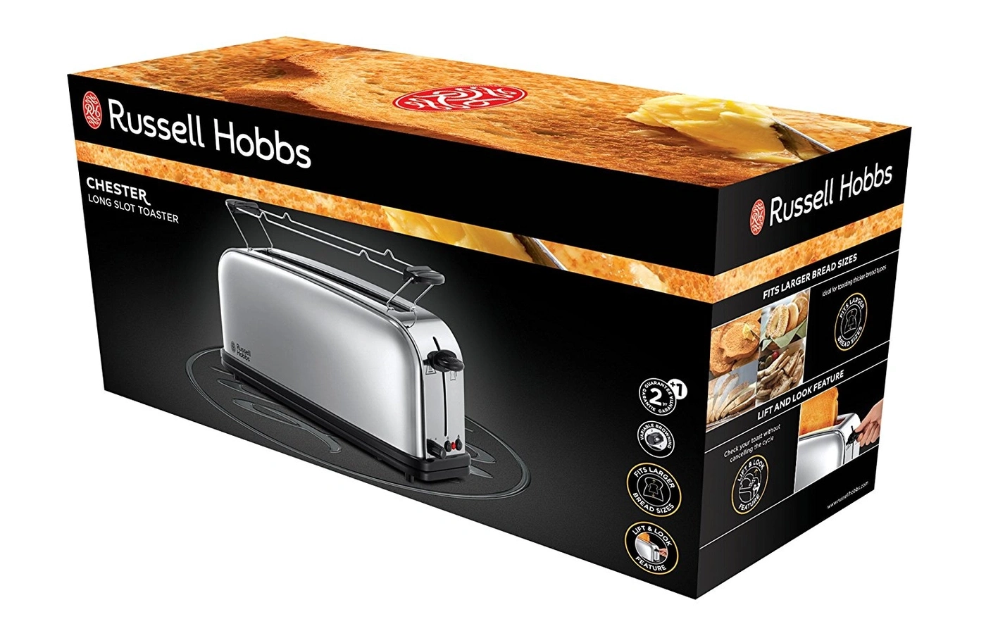 Russell Hobbs Toaster, Chester, Langschlitz-Toaster, größere Brotgrößen, Lift & Look