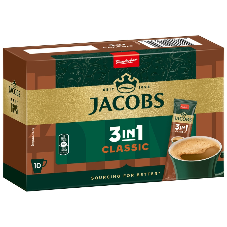 JACOBS Löskaffee 3in1 Classic 12x10 Sticks löslicher Kaffee Instantkaffee 120
