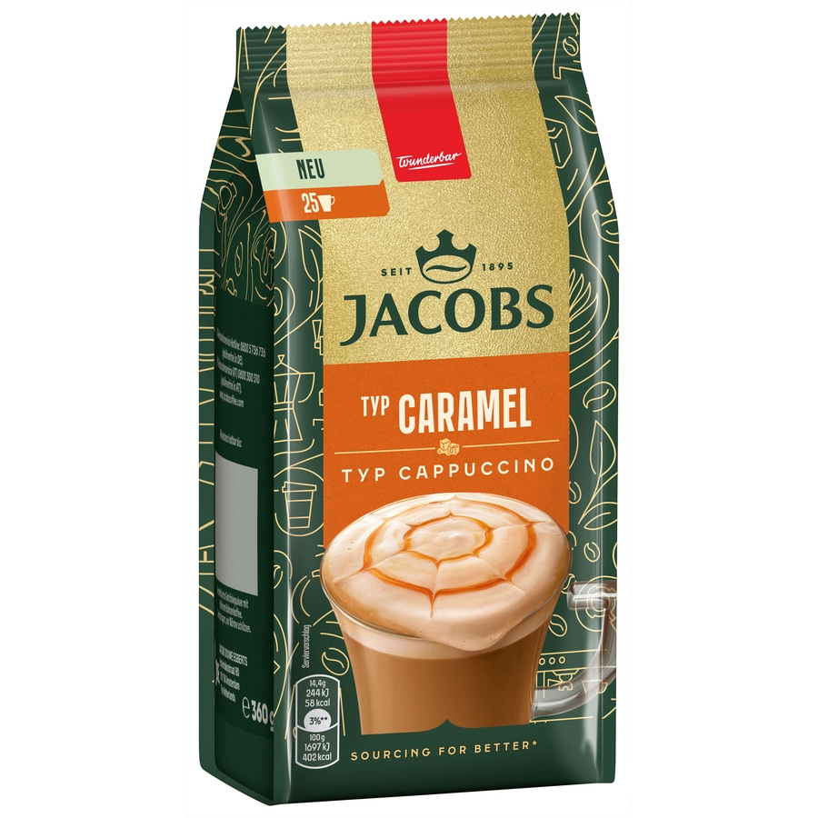 JACOBS Löskaffee TYP CARAMEL CAPPUCCINO 12x 360g Beutel Karamell Geschmack