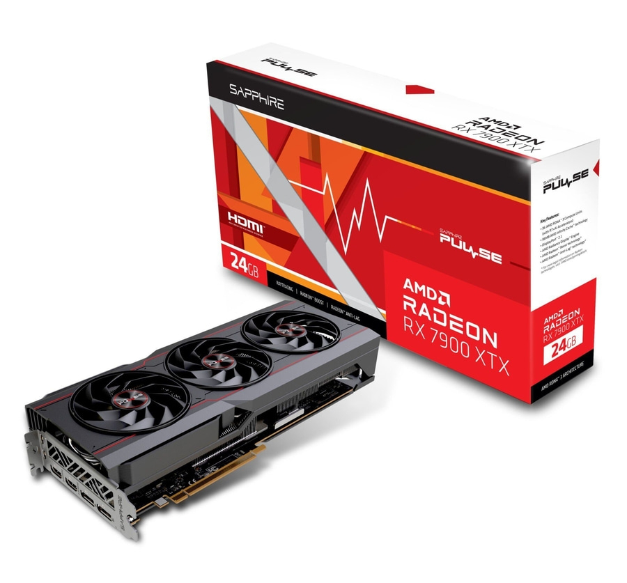 Sapphire Radeon RX 7900 XTX Grafikkarte mit 24GB Speicher und Box.