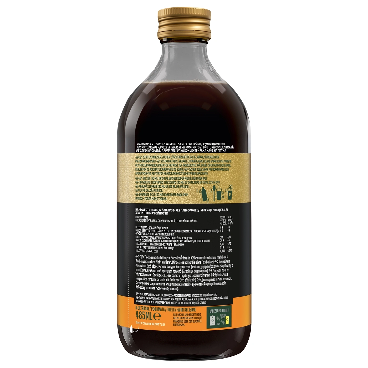 Aromatisiertes konzentriertes Kaffeegetränk auf dem Etikett