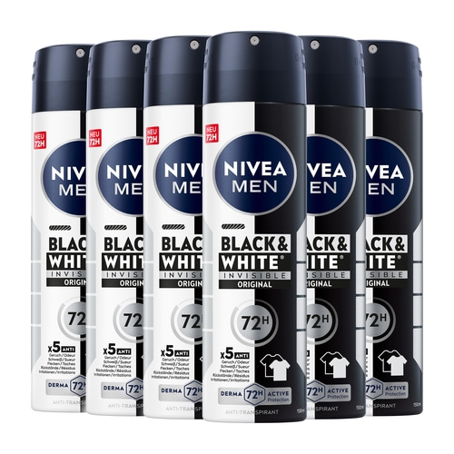 NIVEA Deodorant Men Black & White Invisible Original Deo Spray, 6 x150ml