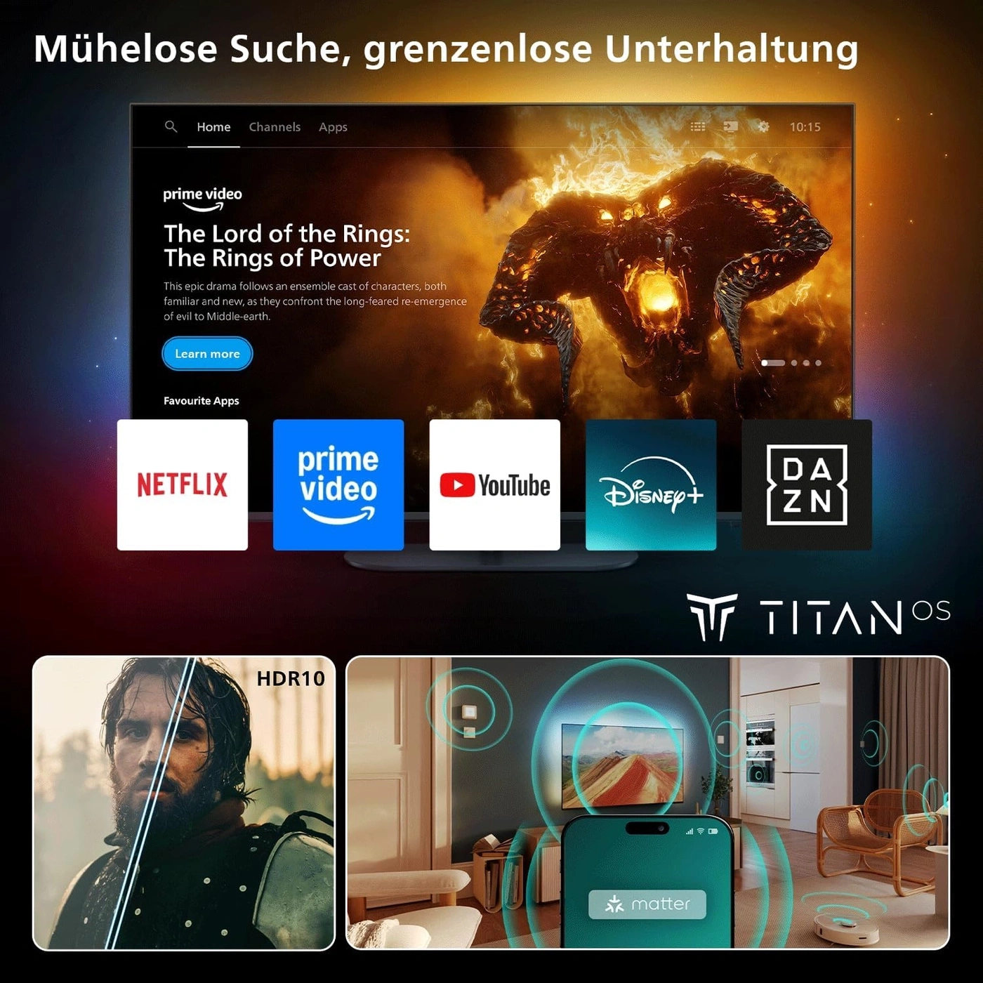 PHILIPS QLED Ambilight Fernseher 40 Zoll 100 cm Full HD Smart TV 40PQS6901/12