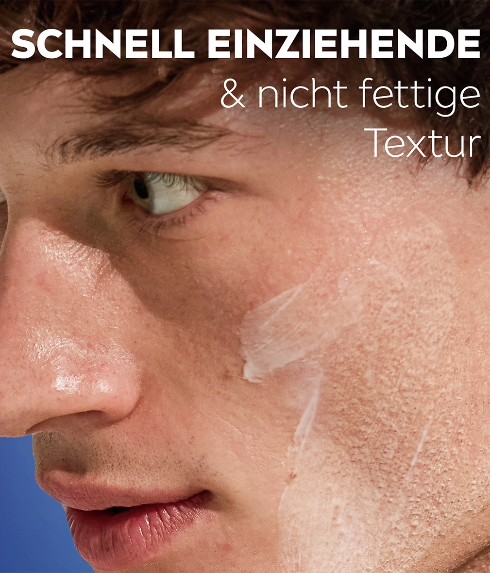 Schnell einziehende, nicht fettende Textur auf männlicher Haut