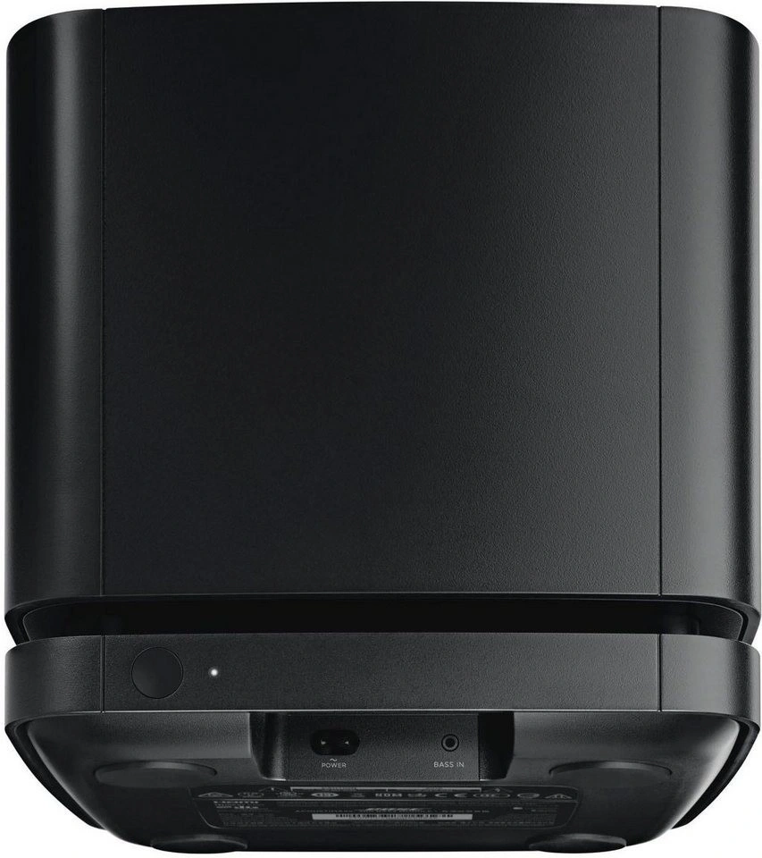 Schwarzer Subwoofer mit Anschlüssen