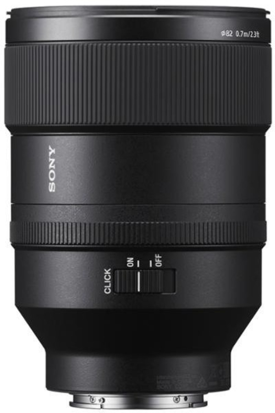 Objektiv von Sony mit Fokus- und Klick-Schalter, schwarz, Nahaufnahme, Fotografie-Ausrüstung