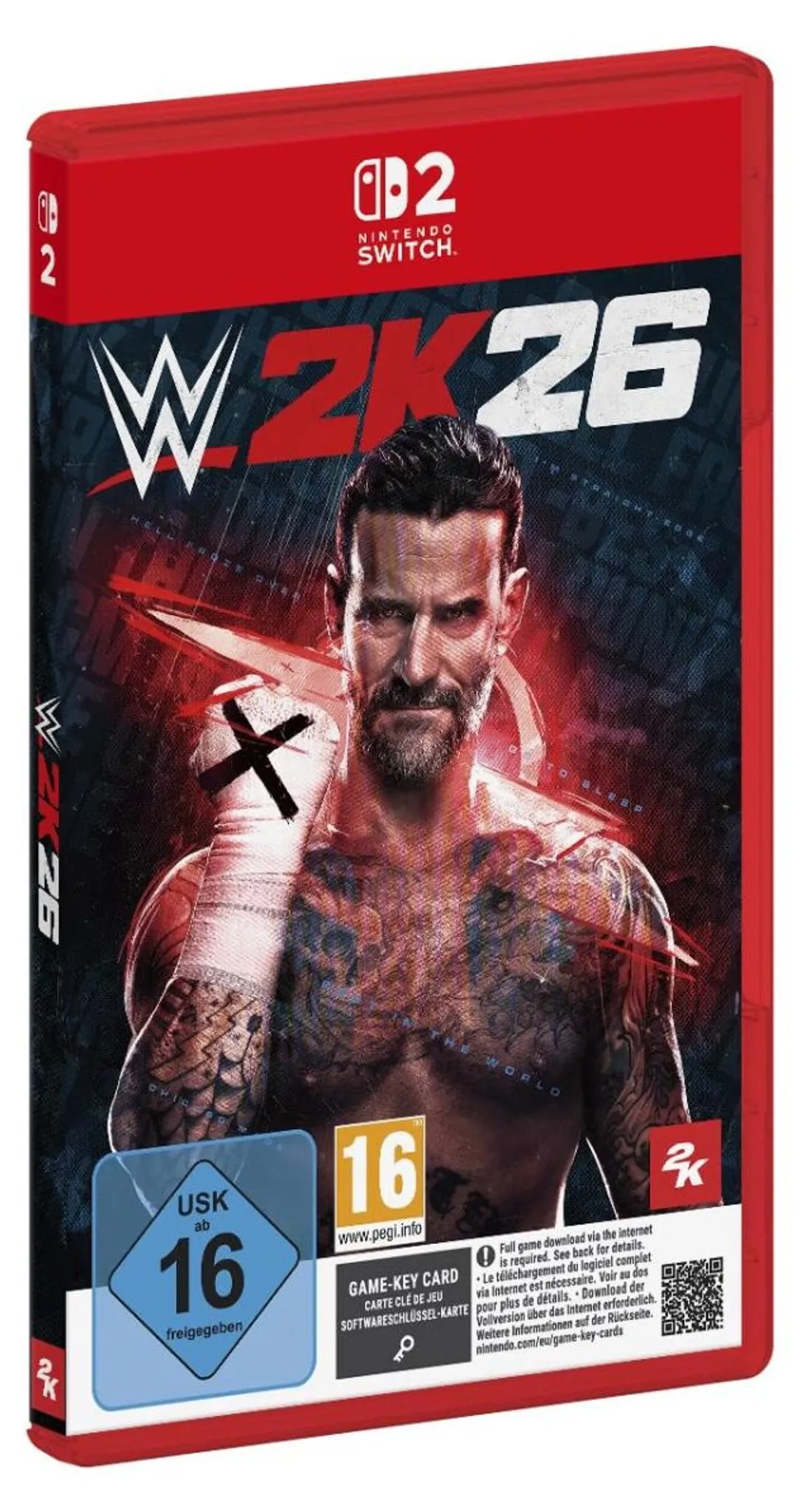 WWE 2K26 Spielhülle für Nintendo Switch mit CM Punk im Vordergrund.