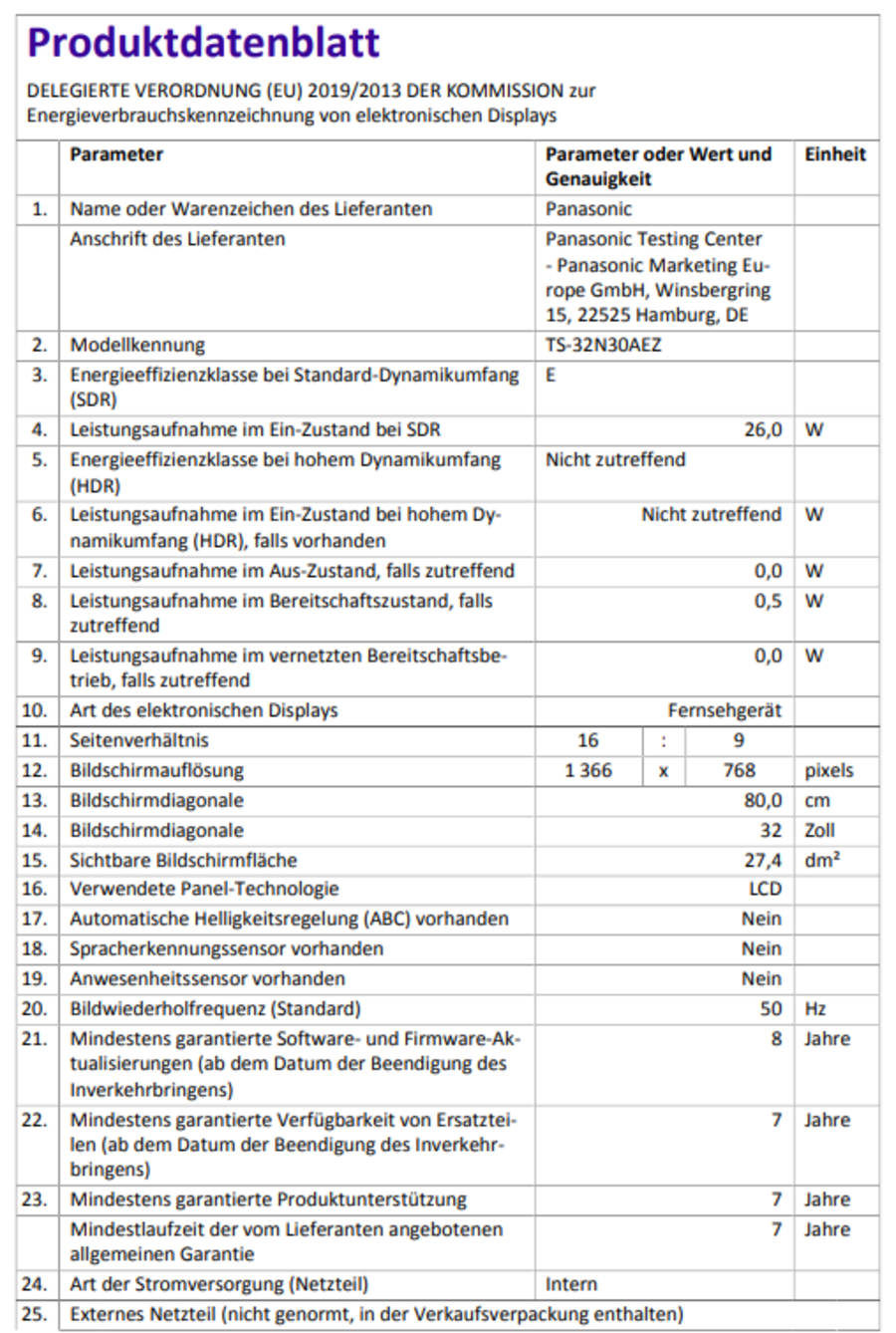 PANASONIC Fernseher 32 Zoll 720p HD LED TV HD Triple Tuner HDMI TS-32N30AEZ