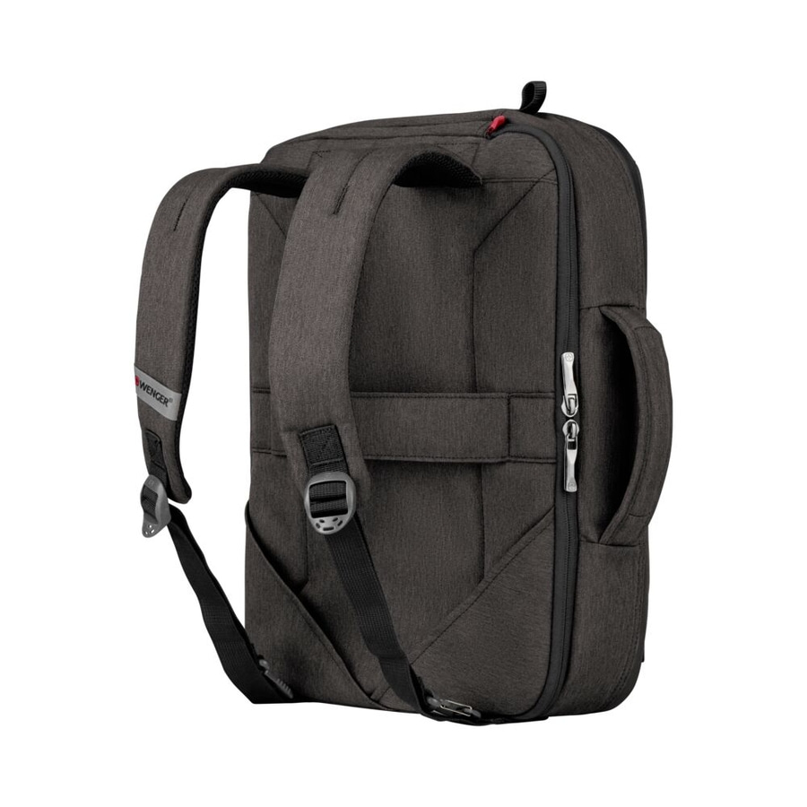 Dunkelgrauer Rucksack mit Schultergurten und Reißverschluss, Wenger-Logo
