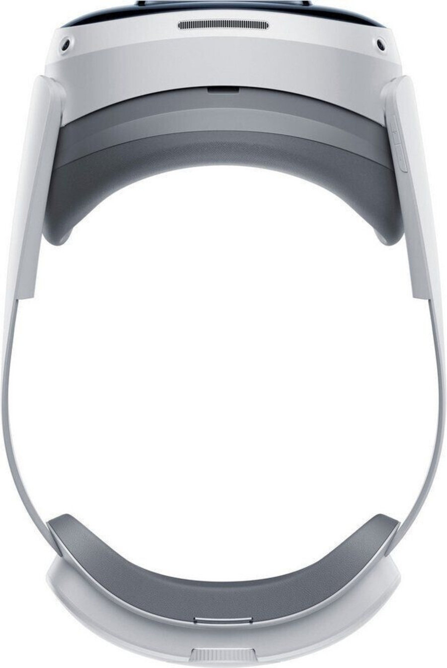 VR-Headset, weiß und grau, futuristisches Design, Kopfband, Technologie, Virtual Reality