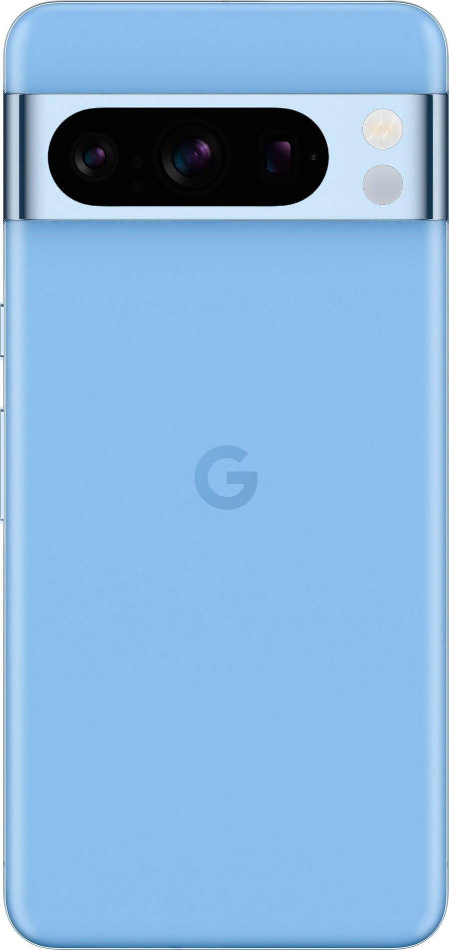 Blaues Google Pixel 7 Pro Smartphone mit Kamera und Google-Logo auf der Rückseite.