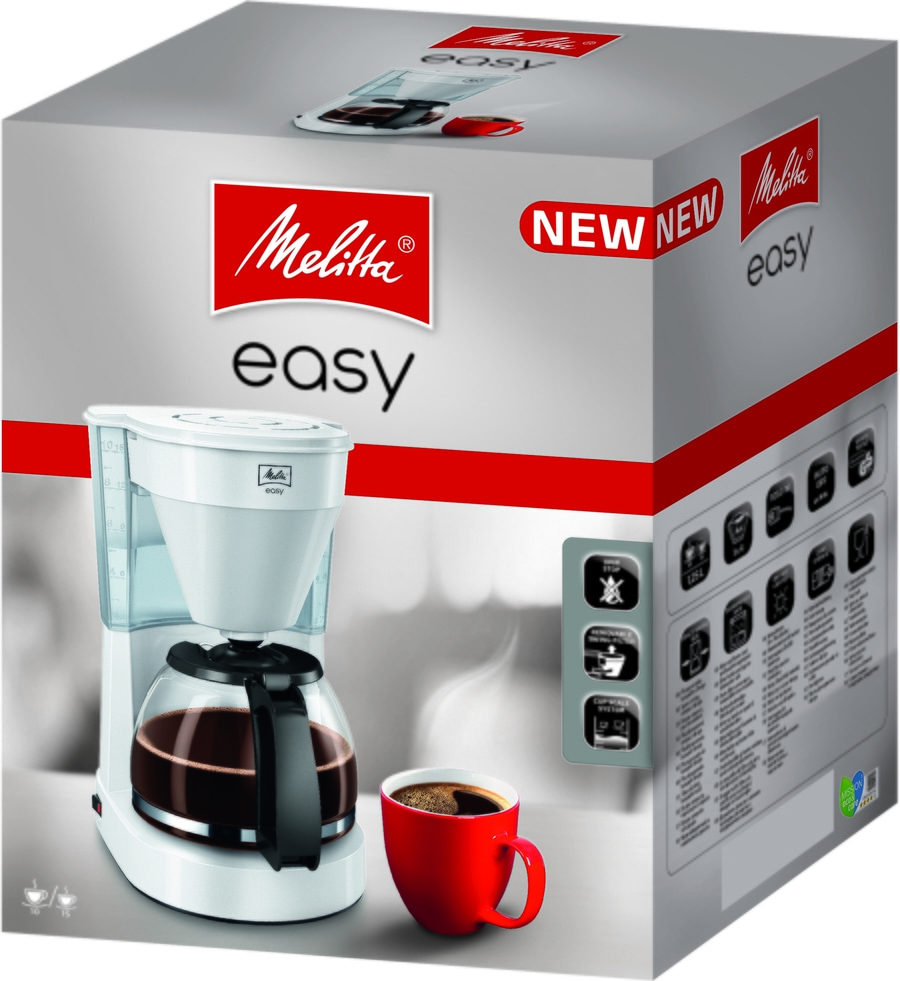 MELITTA Filterkaffeemaschine Easy 1023-01 weiß 15 Tassen Glaskanne Warmhalten