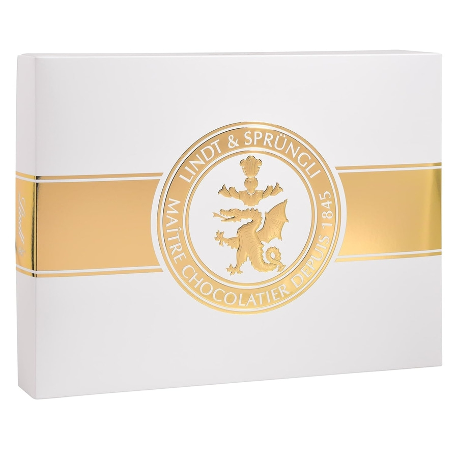 Weiße Lindt & Sprüngli Schokoladenverpackung mit goldenem Emblem