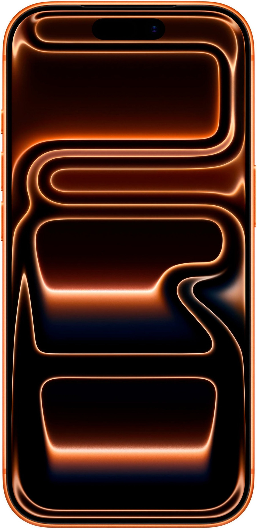 Abstrakte orangefarbene Linien auf schwarzem Hintergrund, die ein Smartphone darstellen.