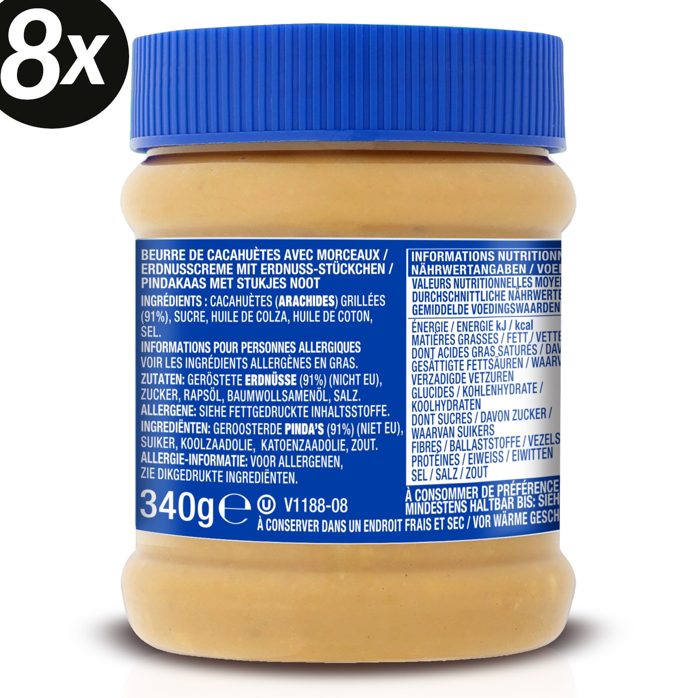 SKIPPY 8x Erdnussbutter "Super-Chunk" Peanut Butter Crunchy Ohne Palmöl 8x 340g