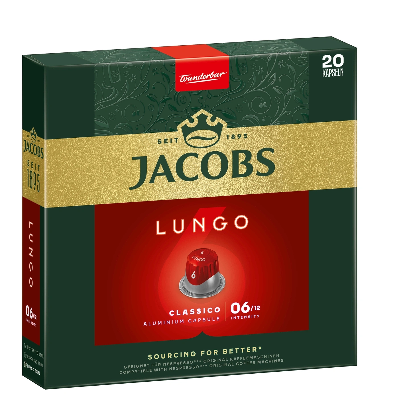 Kaffeekapseln von Jacobs, Lungo, Classico, 06/12 Intensität, 20 Kapseln, Aluminiumkapsel