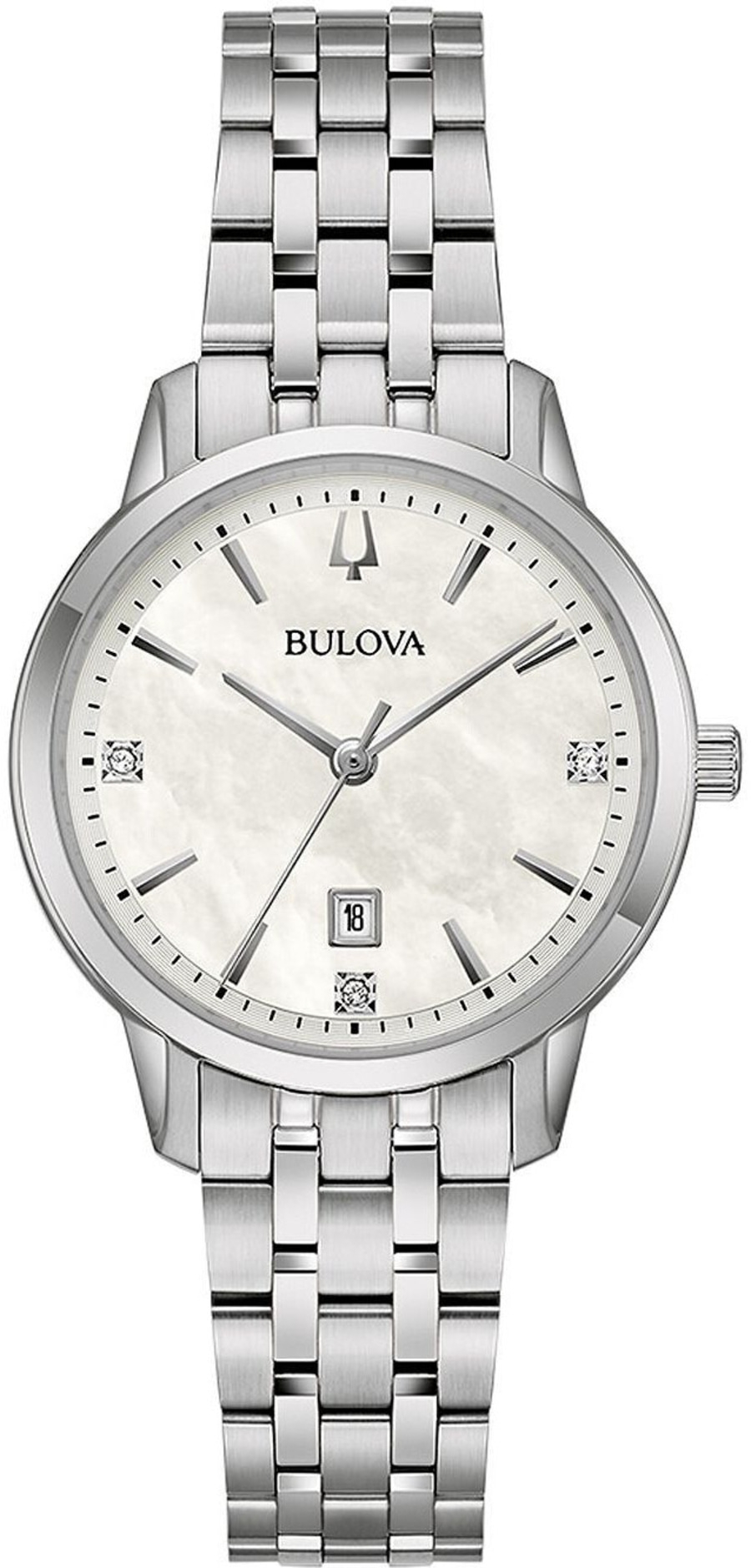 Bulova Damenuhr mit Perlmutt-Zifferblatt und Diamanten, Edelstahlarmband
