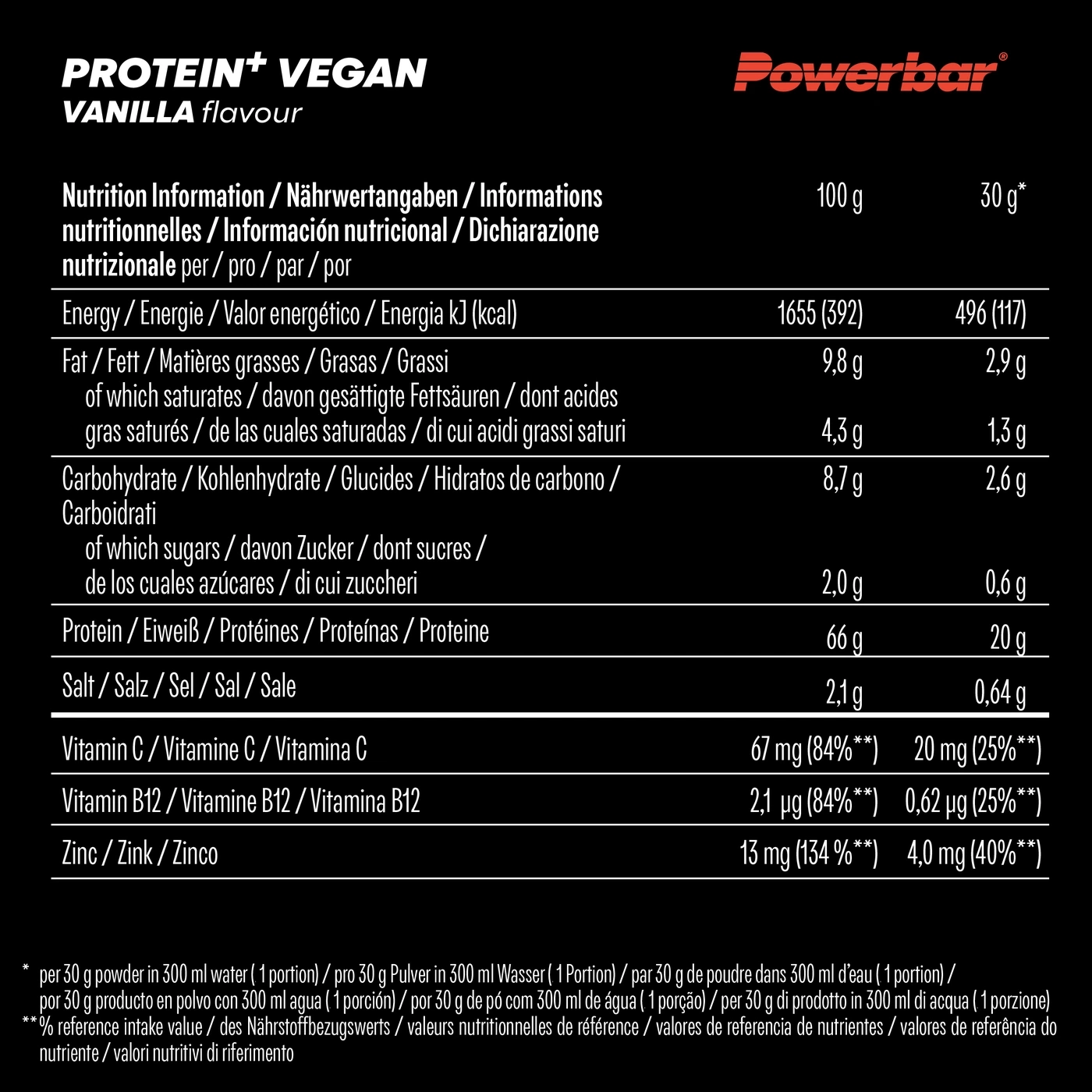 Nährwertangaben von Powerbar Protein+ Vegan Vanille