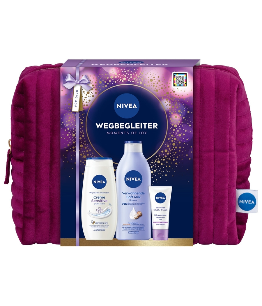 NIVEA Wegbegleiter Geschenkset Pflegedusche Soft Milk Tagespflege Kulturtasche