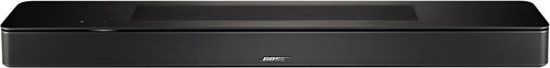 Schwarze Soundbar mit Bose-Logo, rechteckig, für Heimkino-Systeme.